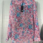 Kut From The Kloth  Pink Floral Sheer Button Down Long Sleeve Top Size Small NWT Photo 4