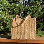 Floral Woven Straw Tote Bag Tan Photo 2