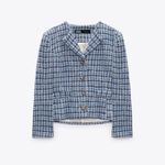 ZARA NEW  JEWEL BUTTON TEXTURED BLAZER‎ BLUE LONG SL Photo 5