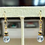 Gold Lavender Amber Glass Bead Dangle Earrings Purple Photo 0