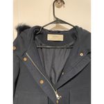 ZARA Basic crop pea coat navy faux fur hood small Photo 3