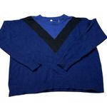 margaret o'leary Margaret O’Leary Wool Blend V Pattern Sweater Blue and Black Size Large Photo 0