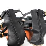 Rue 21 NWT Black Faux Leather High Ankle Strappy Gladiator Sandal Gold Buckles Photo 5