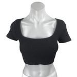 Aritzia Babaton Black Short Sleeve Ribbed Knit Square Neck Tee Crop Top Size S Photo 0