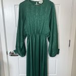Aura  Emerald Green Satin Maxi Dress With A Tie Belt Slit Long Puff Sleeves Small Photo 4