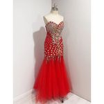 Angela and Alison  Women's Red Beaded Strapless Mermaid Prom Formal Dress Size M/L Photo 1