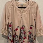 Anthropologie FIGUEROA AND FLOWER Embroidered 3/4 Sleeve Multicolor Floral Cream Blouse Photo 0