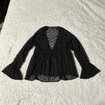 ZARA  Black Sheer Velvet Polka Dot V Neck Plunge Bell Sleeve Blouse Swiss Dot Top Photo 1