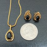 Onyx Vintage AVON Signed Key of Life Accent Black  Goldtone Necklace Earrings Set Photo 5
