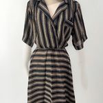 American Vintage Womens Vintage 80s ITEMS Striped ShortSleeve Dress Black Tan Stripped Large Photo 1