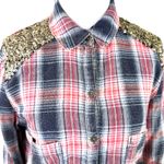 Free People  Little Bit of Sugar Plaid Gold Sequin Button Up Shirt Size XS Photo 1