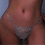 Sexy Body Chain Crystal Mesh Backless Halter Crop Top and Panties Silver Size undefined Photo 1