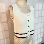 POL White Fuzzy Button Down Square Neck Sleeveless Sweater Size Medium Photo 1