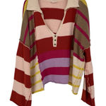 Love Riche  Colorful V-Neck Knitted Boho Slouchy Cropped Striped Sweater Large Photo 0