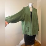 Italian Made Mohair Blend Open Front Cardigan Sage Green Soft Knit Pockets XL Photo 3