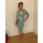 Yumi Kim Blue Floral Printed Mini Short Sleeve Scoop Maternity Dress sz S Photo 8