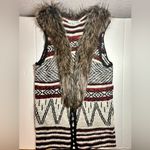Maurice's Knit Vest Faux Fur Trim Womens Geometric Aztec 70’s Vibe Size Medium Photo 1