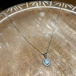 Sterling Silver Lab Fire Opal & CZ 925  Heart Necklace Photo 1