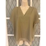 DKNY  V-Neck Chiffon Trim Top Sage Green Size Medium Photo 1