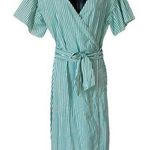 VELVET BY GRAHAM & SPENCER JAYEL COTTON STRIPE WRAP DRESS Green Size M Photo 1