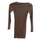 ZARA  Ribbed Long Sleeve Square Neck Mini Dress Brown Size S Photo 3