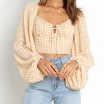 Urban Outfitters Gingham plaid neutral tan puffed sleeve cottagecore coquette blouse Photo 0