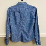 Frank & Eileen Women’s Barry Blue Mini Flower Button Down Striped Shirt Linen XS Photo 2
