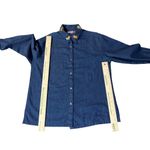 Vintage 90s Premier International Denim Blouse Womens M Removable Collar Pumpkin Blue Size M Photo 9