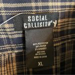 Social Collision Navy Blue Plaid Pleated Skirt With Belt and Side Zipper Size XL Photo 1