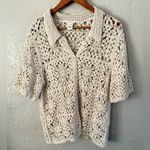 Ultra Pink NEW Crochet Cardigan Sweater Women L Ivory Grannycore Photo 1