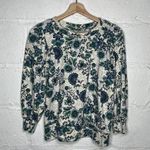 Loft Women's Garden Puff Sleeve Green Blue Floral Paisley Sweatshirt Size XS Photo 1