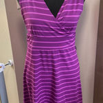 Eddie Bauer  V-Neck Stretch Fit and Flare Purple Stripe Dress Travex Athleisure S Photo 0