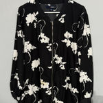 Denim 24/7 Black & White Floral Full Zip Lightweight Bomber Jacket Plus Size 24W Photo 0