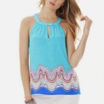 Lilly Pulitzer  Rogan Top Shorely Blue Catch Stripe Silk Keyhole Neck Tank Photo 0