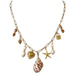 Gold Shell & Pearl Charm Necklace Photo 0