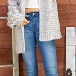 Puff Pom Pom Loose Fit Gray Cable Knit Cardigan Size M Photo 0