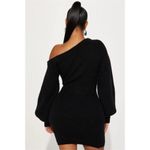 Black Off Shoulder Puff Long Sleeve Sweater Knit Mini Dress For Women Size L Photo 1
