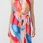 Banana Republic NWT  Linen Blend Twist Back Midi Dress in Brushstroke Multi - M Photo 0