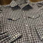 Anthropologie Greyson Western Plaid Pearl Snap Puff
Sleeve Shirt Size Large. EUC Gray Photo 5
