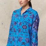Gerard Darel Emile Floral Silk Button Up Blouse Turquoise FR 36 US 4 Photo 0