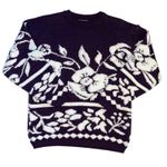 Vintage United States Purple & White Retro Whimsical Y2K Floral Sweater Medium Photo 0