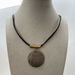 Cookie Lee Vintage  Capiz Shell on Black Leather Cord Disc Women’s sz 17” Photo 0