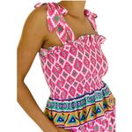 Feather & Find Shirt Women XS Pink Geometric Shiva Boho Luxe Smocked Tie Strap Photo 1