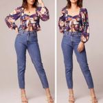 Band Of The Free New  Floral Print Long Sleeve Crop Blouse Purple Size Small Photo 6