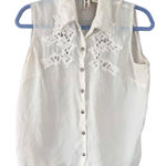 Mimi Chica White Crochet Lace Sleeveless Button Up Blouse Cottagecore Size L Photo 0