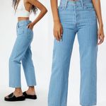 Levi's NEW  Ribcage Pin-Striped Straight Ankle Jeans Button-fly Medium Blue Sz 24 Photo 2