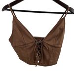 Urban Outfitters  Brown Lace Front Cropped Top Size Medium Photo 0