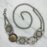 Abalone Shell Rhinestone Statement Chain Link Belt One Size (OS) ✨ Silver Photo 10