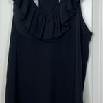 Lush Clothing EUC Lush women’s solid black ruffle neck racerback blouse‎ tank small Photo 0
