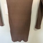 ZARA  Long Sleeve Ribbed Bodycon Henley Dress Taupe Brown Size M Medium Photo 9